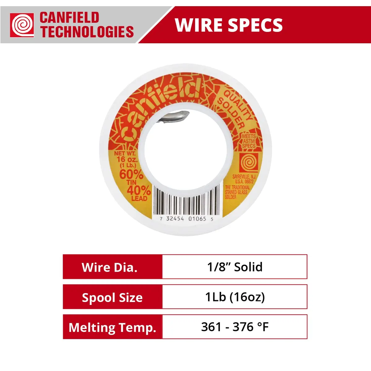 Canfield 60/40 Solder for Stained Glass | Virgin Material, 1Lb Spool, Silver - view 3