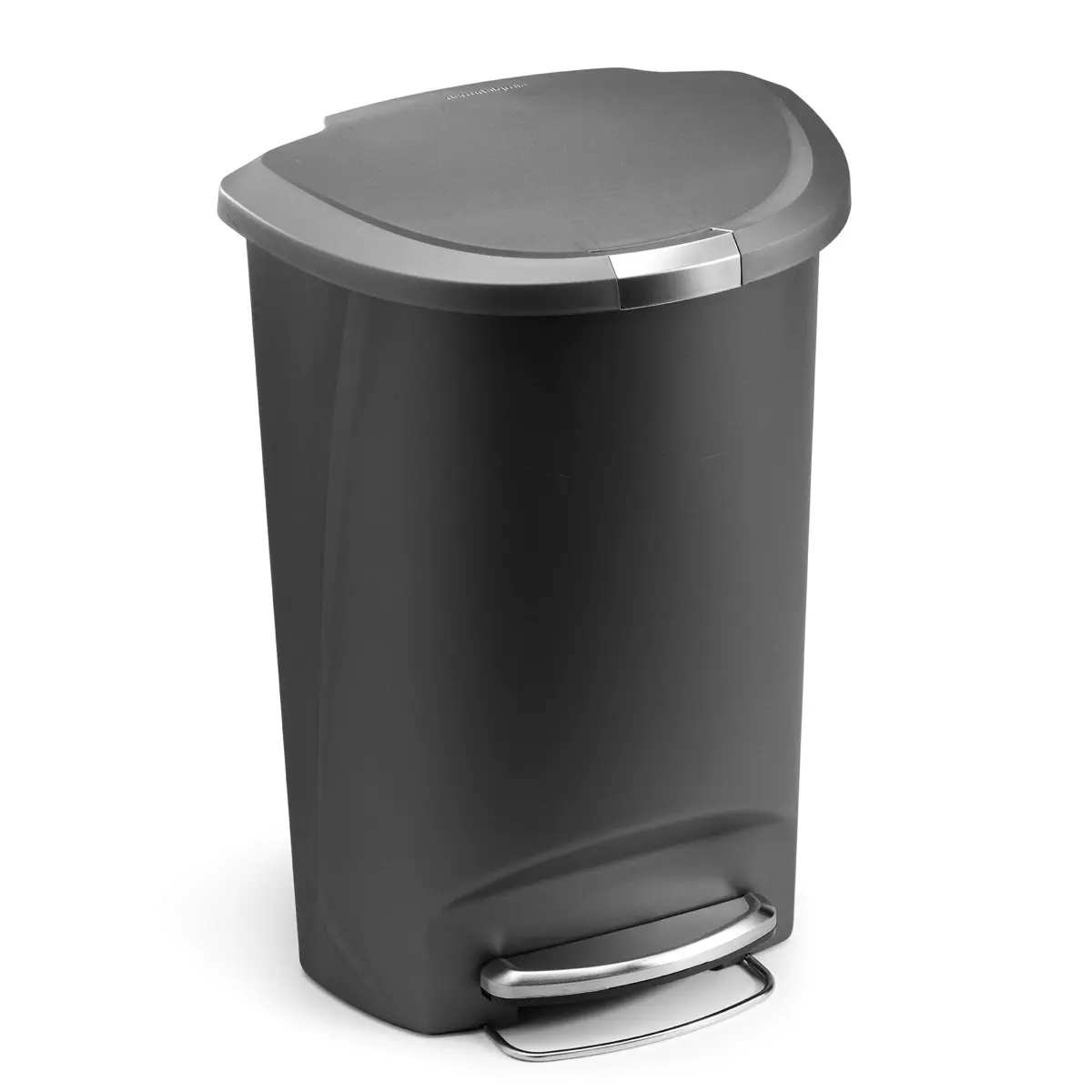 simplehuman 50 Liter (13 Gallon) Semi-Round Kitchen Step Trash Can with Slide Lock, Grey Plastic | Space-Efficient Design for Busy Kitchens - main product image