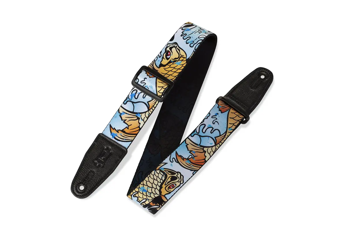 Levy's 2" Wide Polyester Guitar Strap with Genuine Leather Ends; Large Koi Fish Motif; 35-65" Adjustable Length | Inspires Good Fortune - main product image