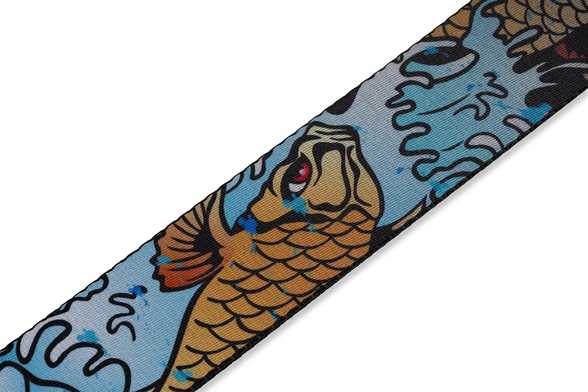 Levy's 2" Wide Polyester Guitar Strap with Genuine Leather Ends; Large Koi Fish Motif; 35-65" Adjustable Length | Inspires Good Fortune - view 2