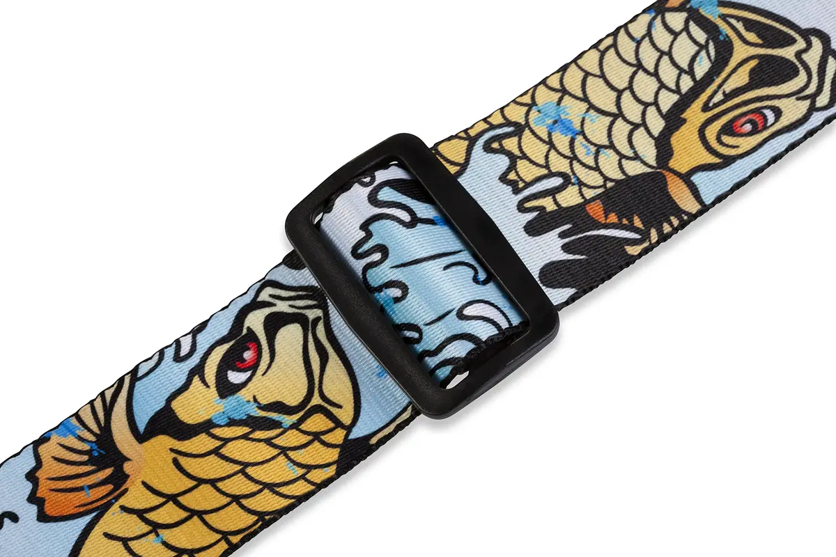 Levy's 2" Wide Polyester Guitar Strap with Genuine Leather Ends; Large Koi Fish Motif; 35-65" Adjustable Length | Inspires Good Fortune - view 3
