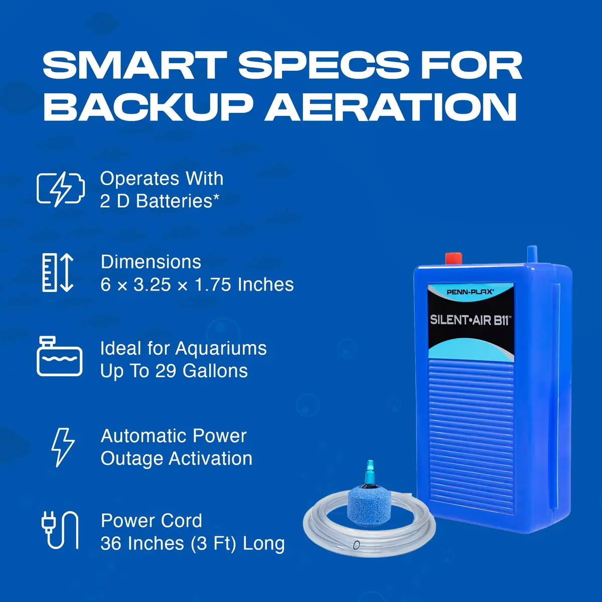 Penn-Plax Silent-Air Aquarium Air Pump with Battery Backup for Fish Tanks up to 29 Gallons | Emergency Power Outage Support (120 chars) - view 5