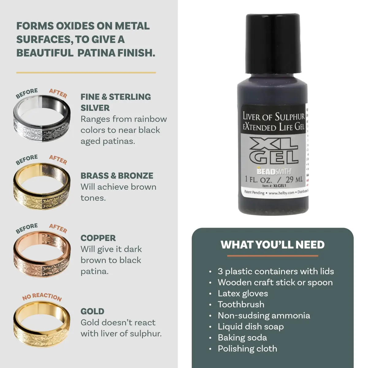 The Beadsmith XL Gel Liver of Sulfur Extended Life Gel | Patina & Oxidation for Jewelry (70-120 chars) - view 2