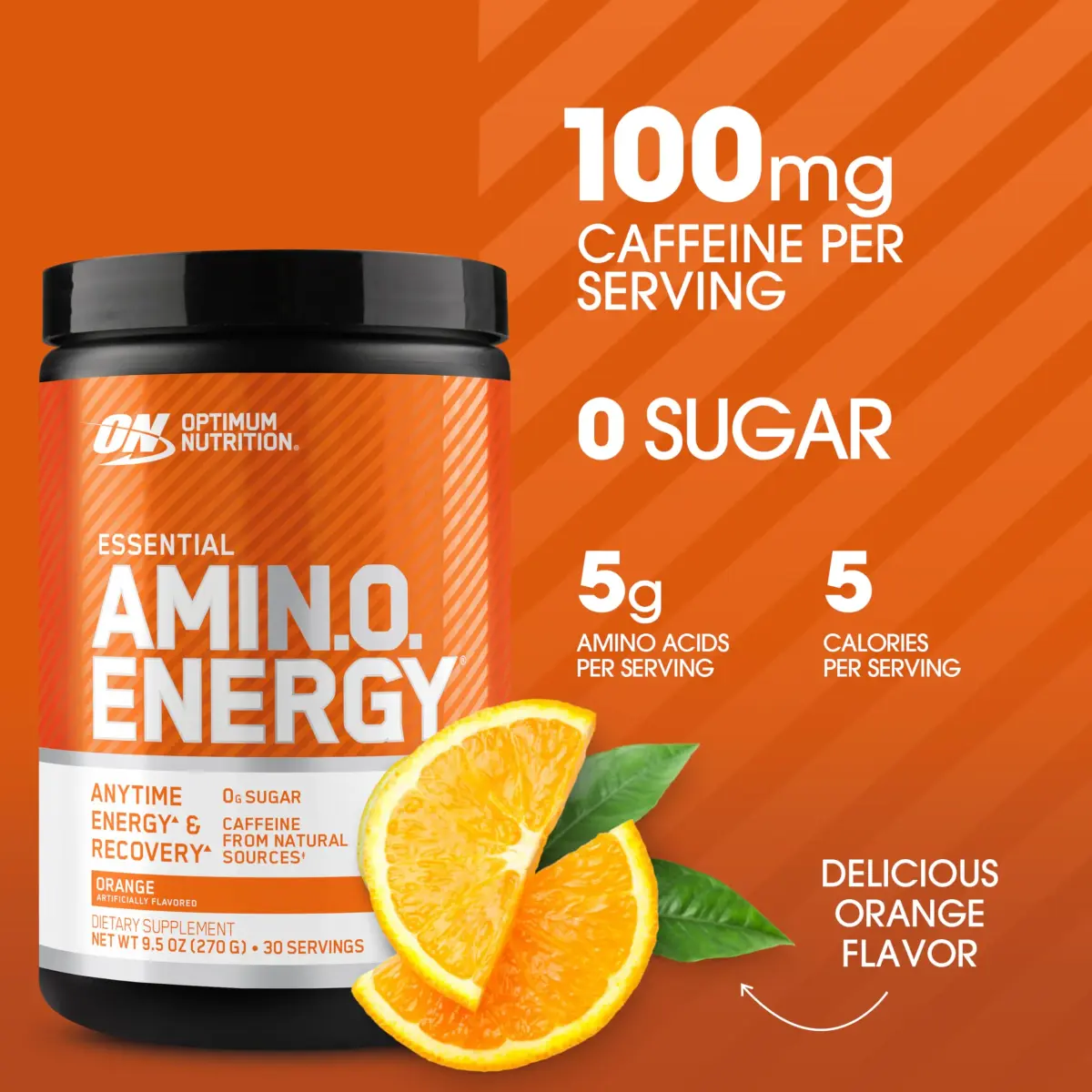 Optimum Nutrition Amino Energy Powder Orange Cooler 270g (9.5 Oz) | BCAAs & Caffeine for Energy & Focus - view 2