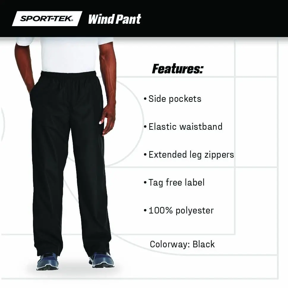 SPORT-TEK Unisex Wind Pant | Athletic Water-Repellent Sweatpants, Graphite, X-Large - view 6