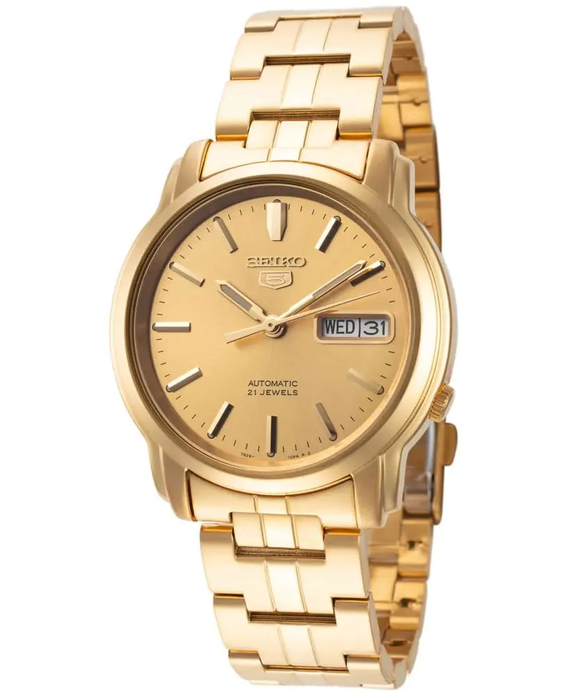 Seiko Men's SNKK76 Gold Plated Stainless Steel Analog Watch | 38mm Gold Dial & Automatic Movement - main product image