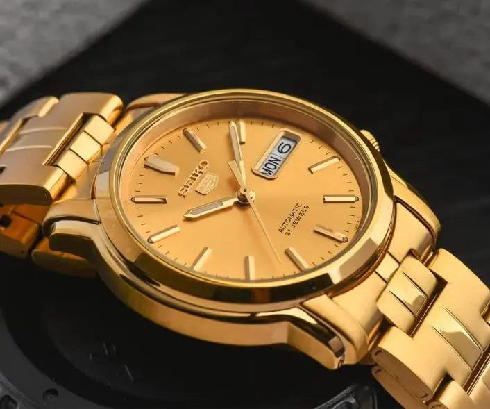 Seiko Men's SNKK76 Gold Plated Stainless Steel Analog Watch | 38mm Gold Dial & Automatic Movement - view 2