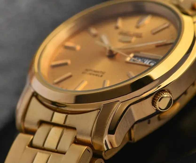 Seiko Men's SNKK76 Gold Plated Stainless Steel Analog Watch | 38mm Gold Dial & Automatic Movement - view 4