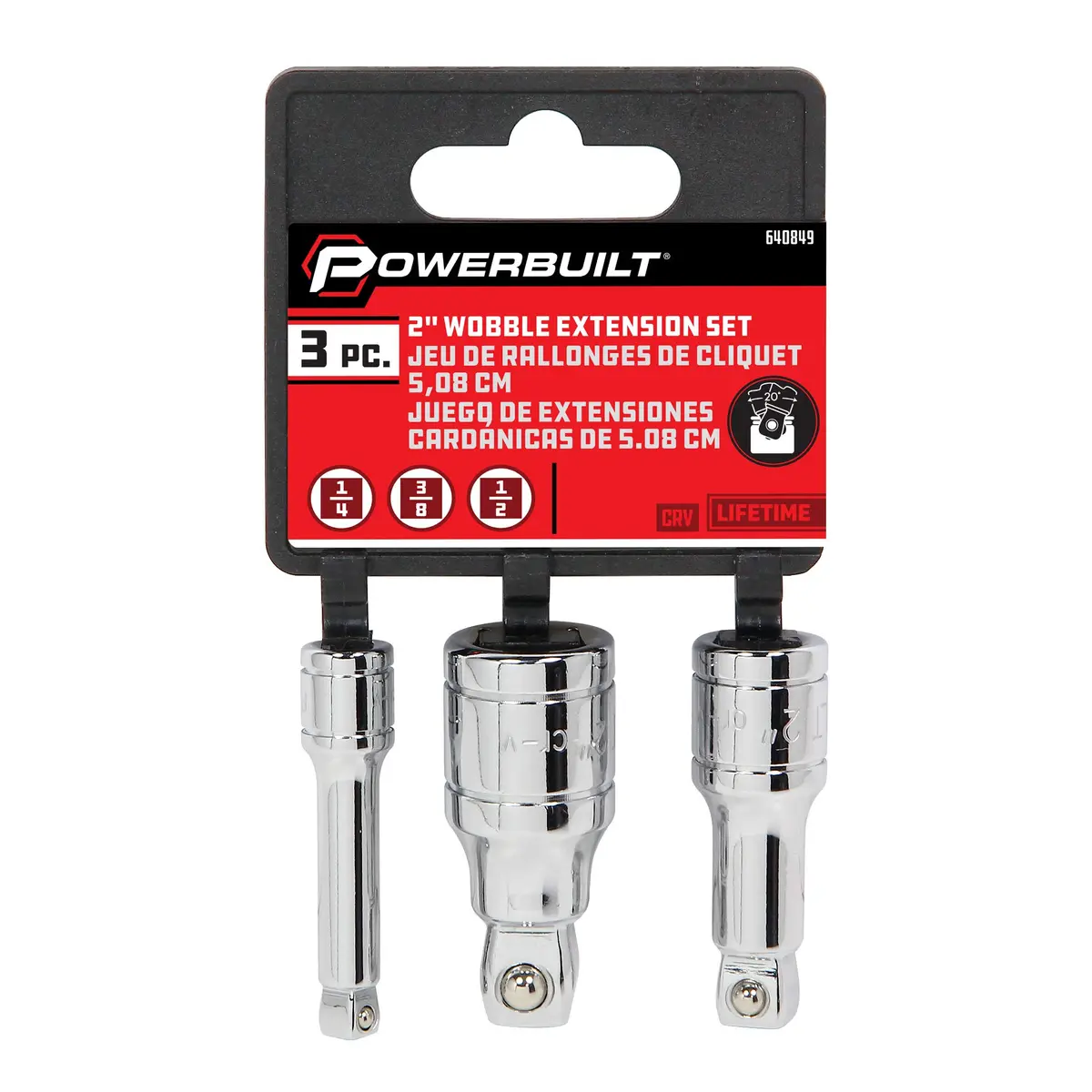 Powerbuilt 3-Piece Wobble Extension Set 1/4" 3/8" 1/2" | Up to 25° Flexibility, Chrome Vanadium Steel - view 5