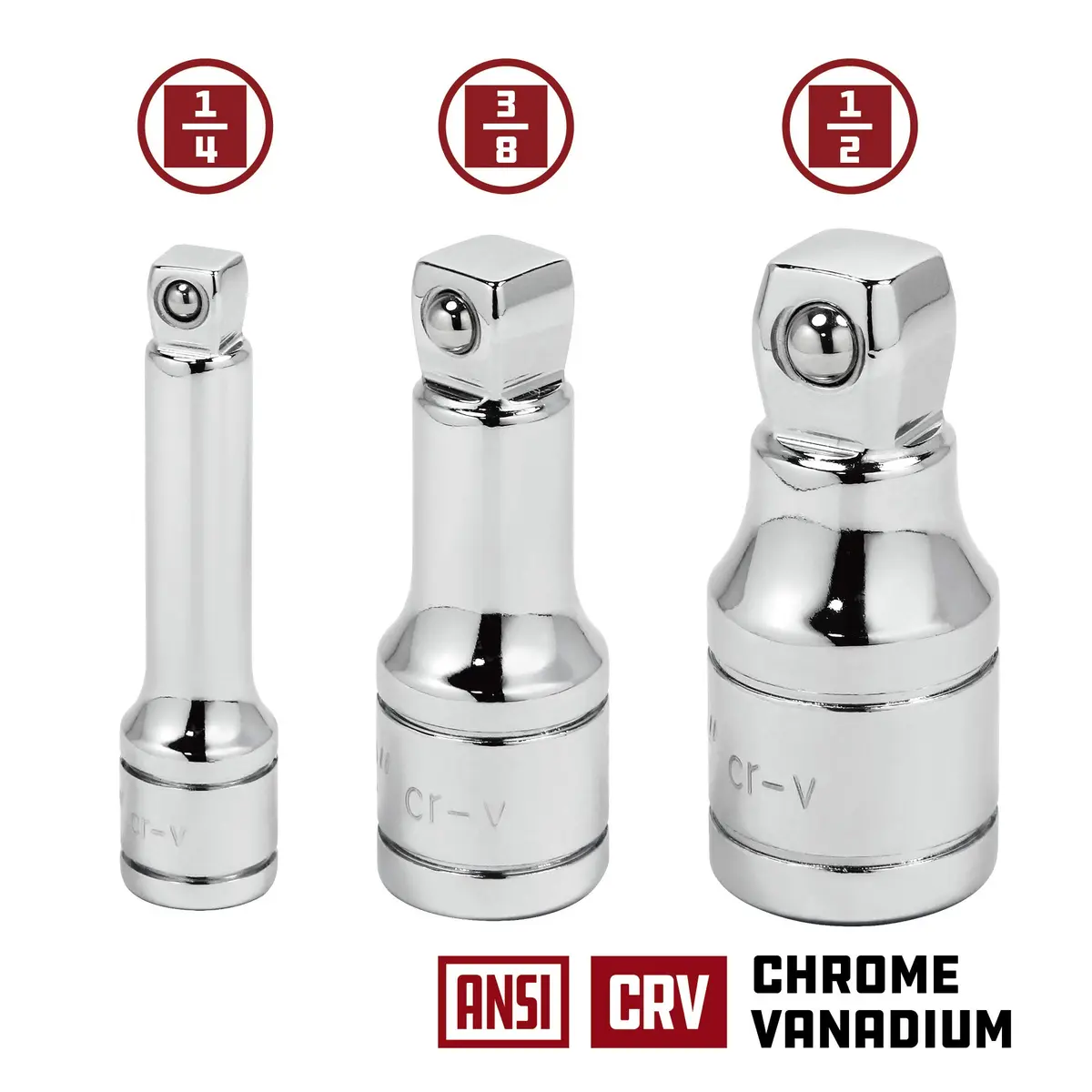 Powerbuilt 3-Piece Wobble Extension Set 1/4" 3/8" 1/2" | Up to 25° Flexibility, Chrome Vanadium Steel - view 2