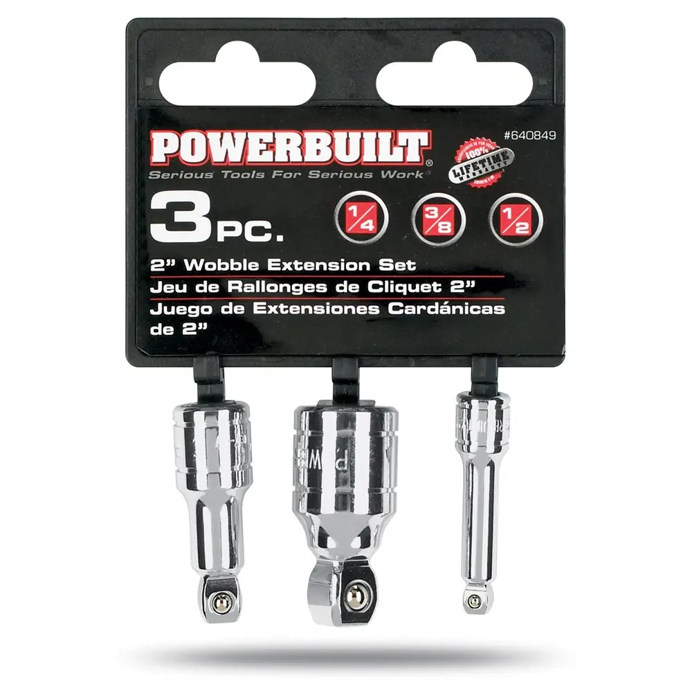 Powerbuilt 3-Piece Wobble Extension Set 1/4" 3/8" 1/2" | Up to 25° Flexibility, Chrome Vanadium Steel - view 4