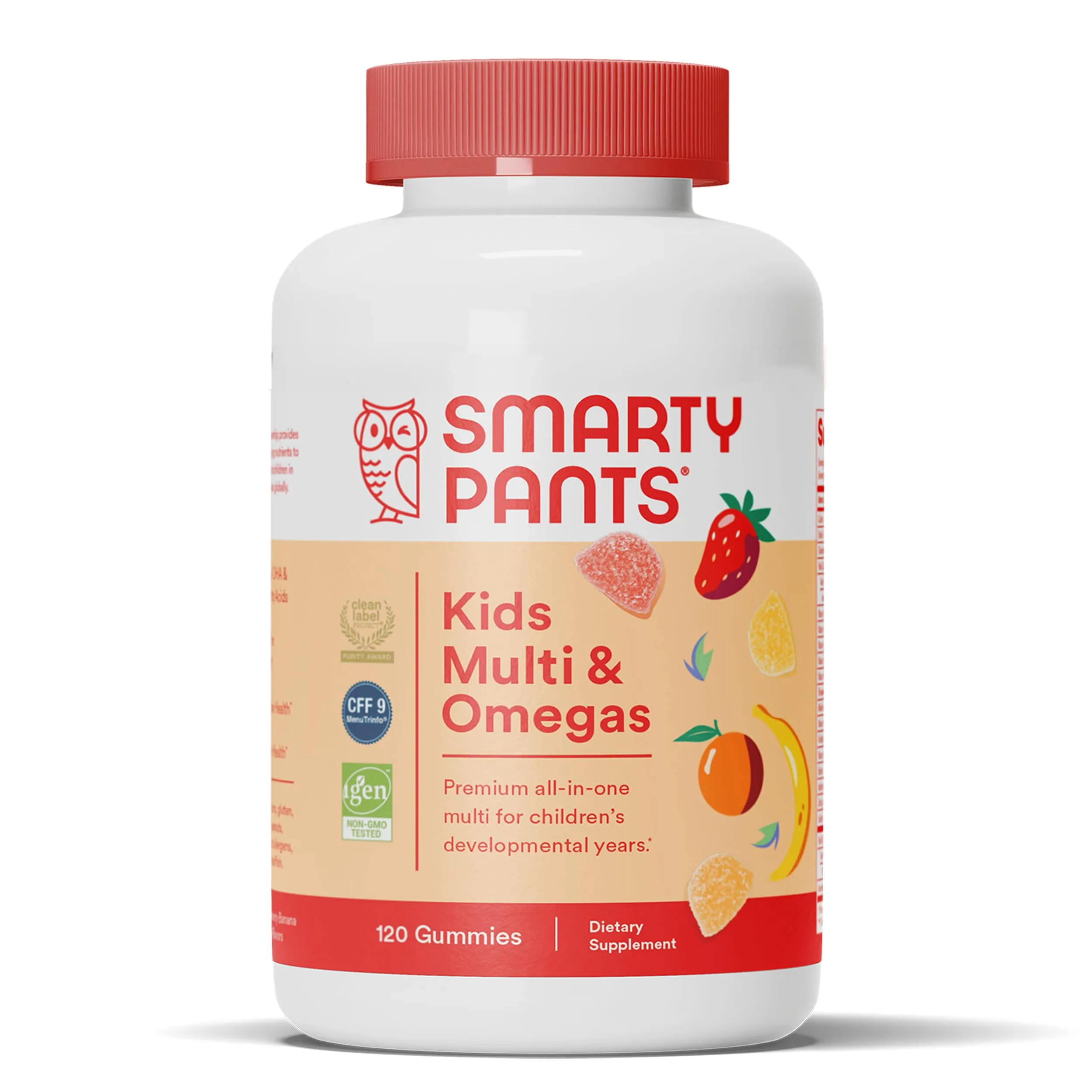 SmartyPants Kids Multivitamin Gummies with Omega 3 Fish Oil, EPA/DHA, Vitamin D3, C, B12, B6, A, K, Zinc, Biotin, 120 Count | Gluten Free Nutritional Supplement - main product image