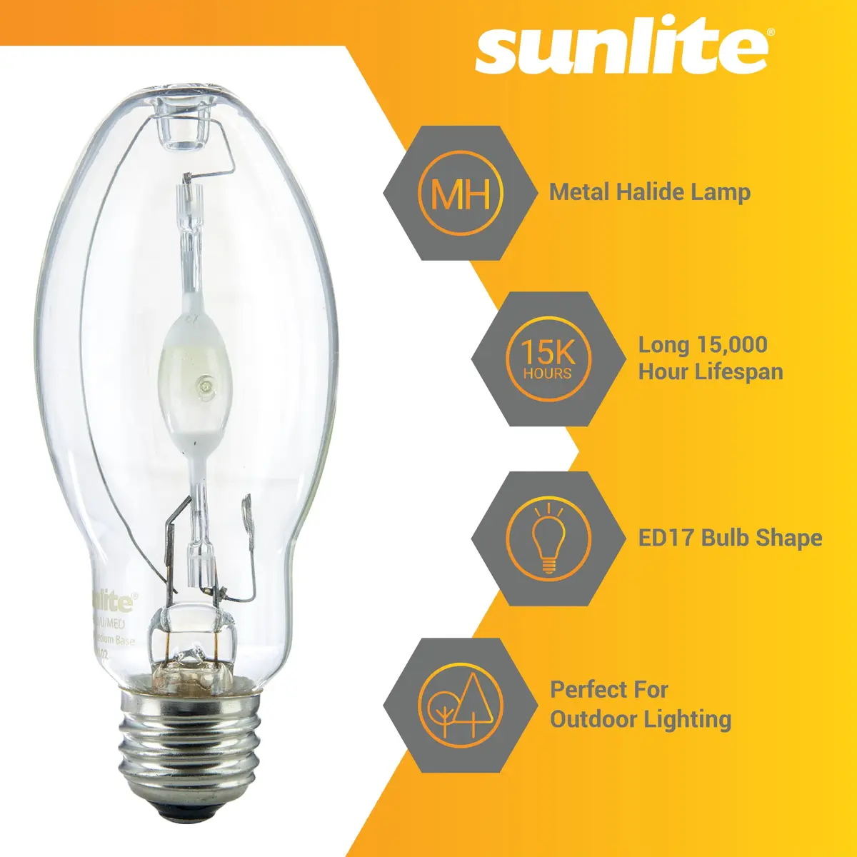 Sunlite Metal Halide Lamp 150W | Pulse Start, ED17, E26, 14000 Lumens, 4000K - view 3