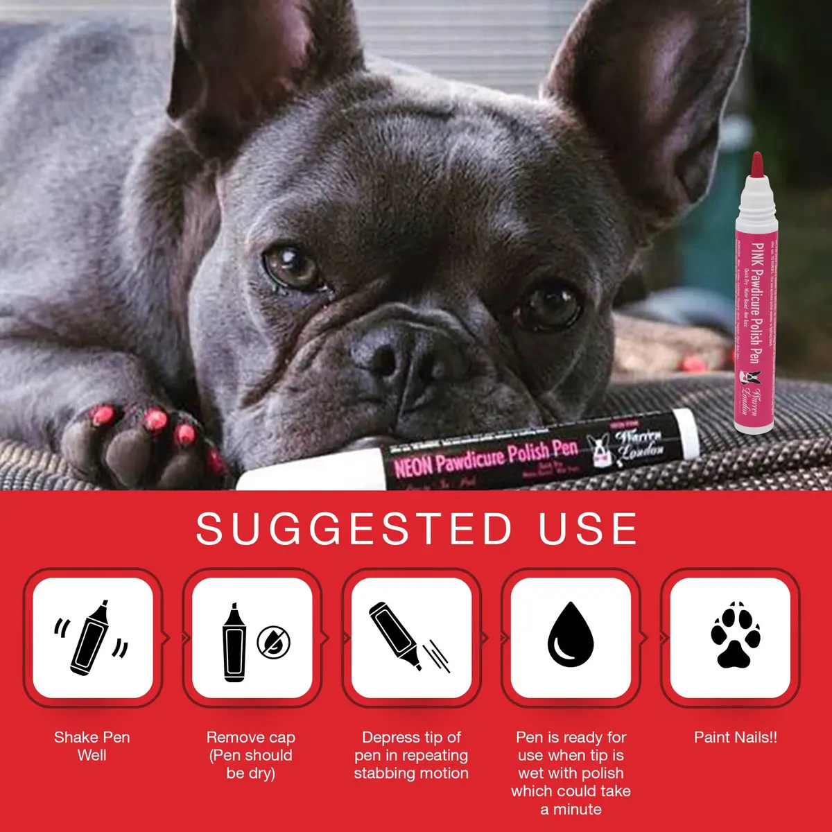 Warren London Pawdicure Dog Nail Polish Pens | Made in USA | Quick Dry, Low Odor, Non-Toxic | 13 Colors | Pink - view 2