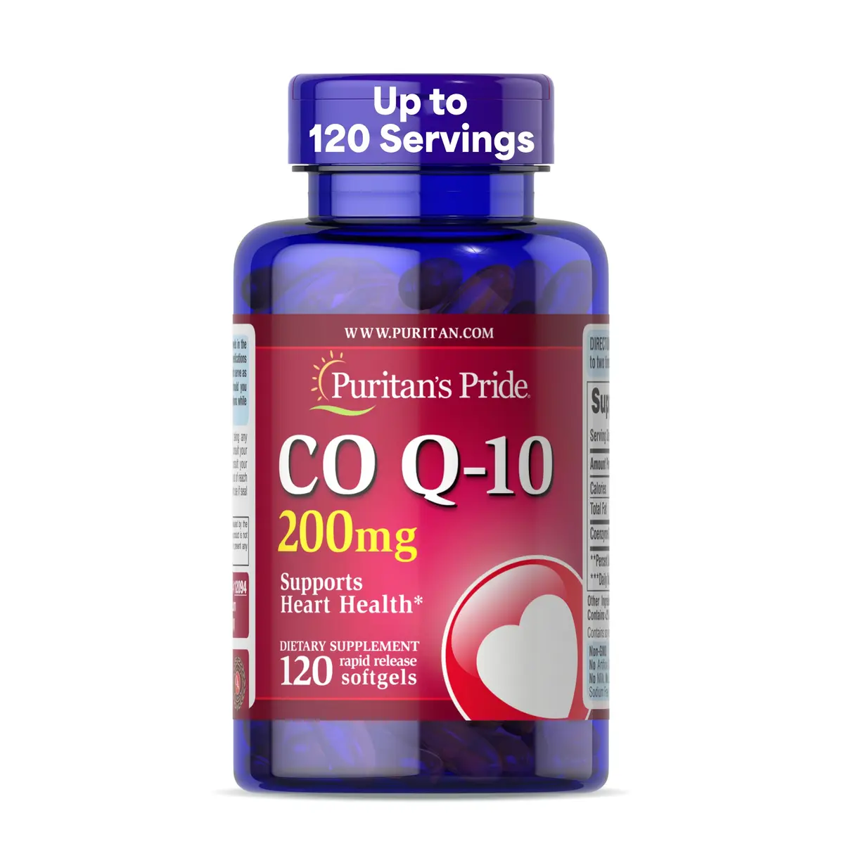 Puritan's Pride Coenzyme CoQ10 200mg | Supports Heart & Cellular Energy, 120 Rapid Release Softgels - main product image