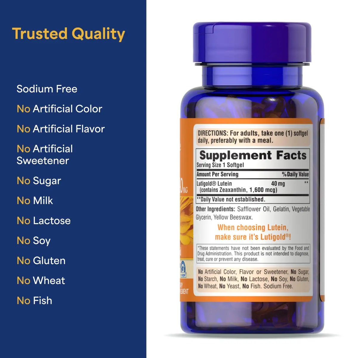 Puritan's Pride Premium Lutigold Lutein 40mg with Zeaxanthin Softgels 60 Count (2 Month Supply) | Eye Health Support with Antioxidant Properties - view 7