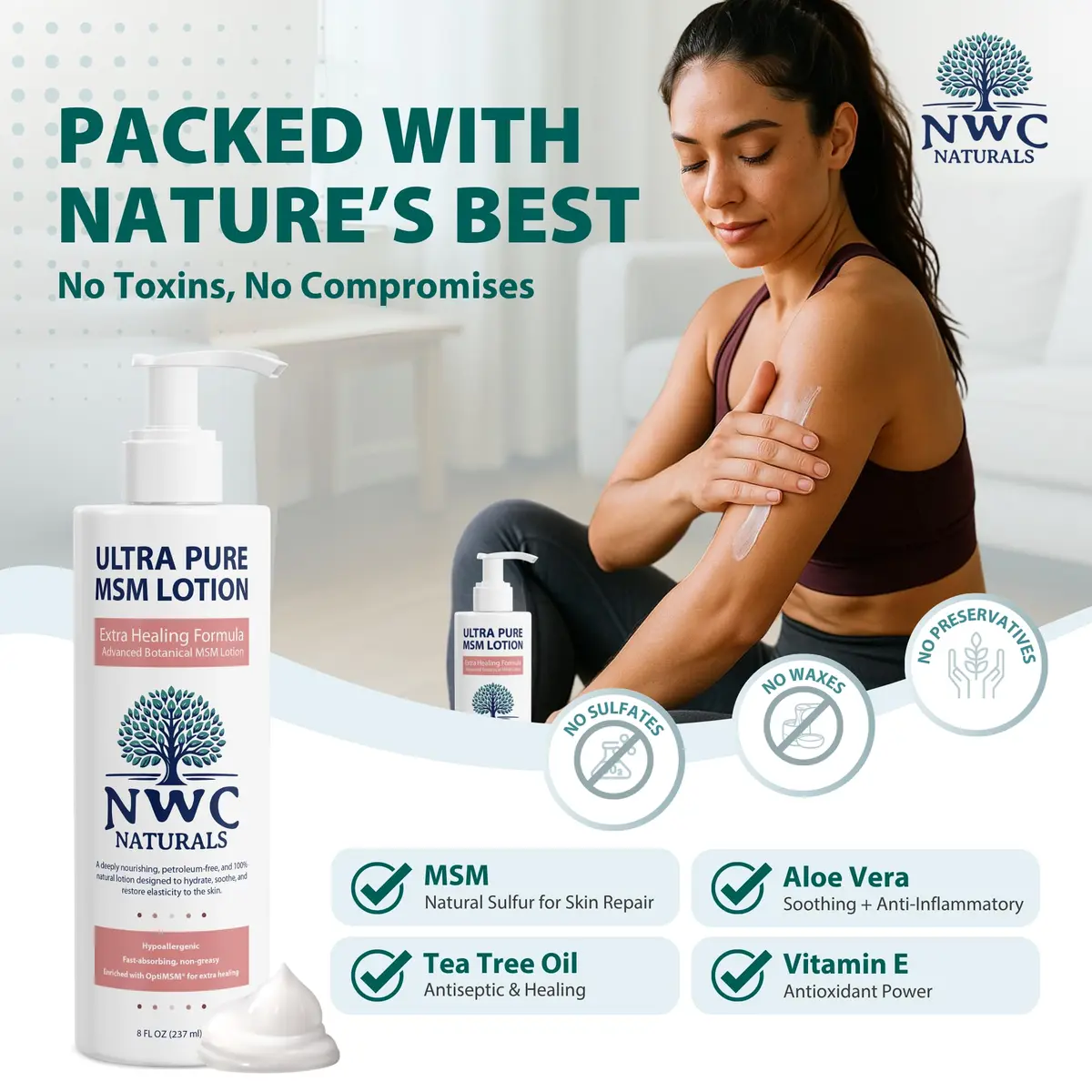 NWC Naturals MSM Body Lotion with Tea Tree Oil and Aloe Vera | Deep Moisturizer for All Skin Types (70-120 chars) - view 5