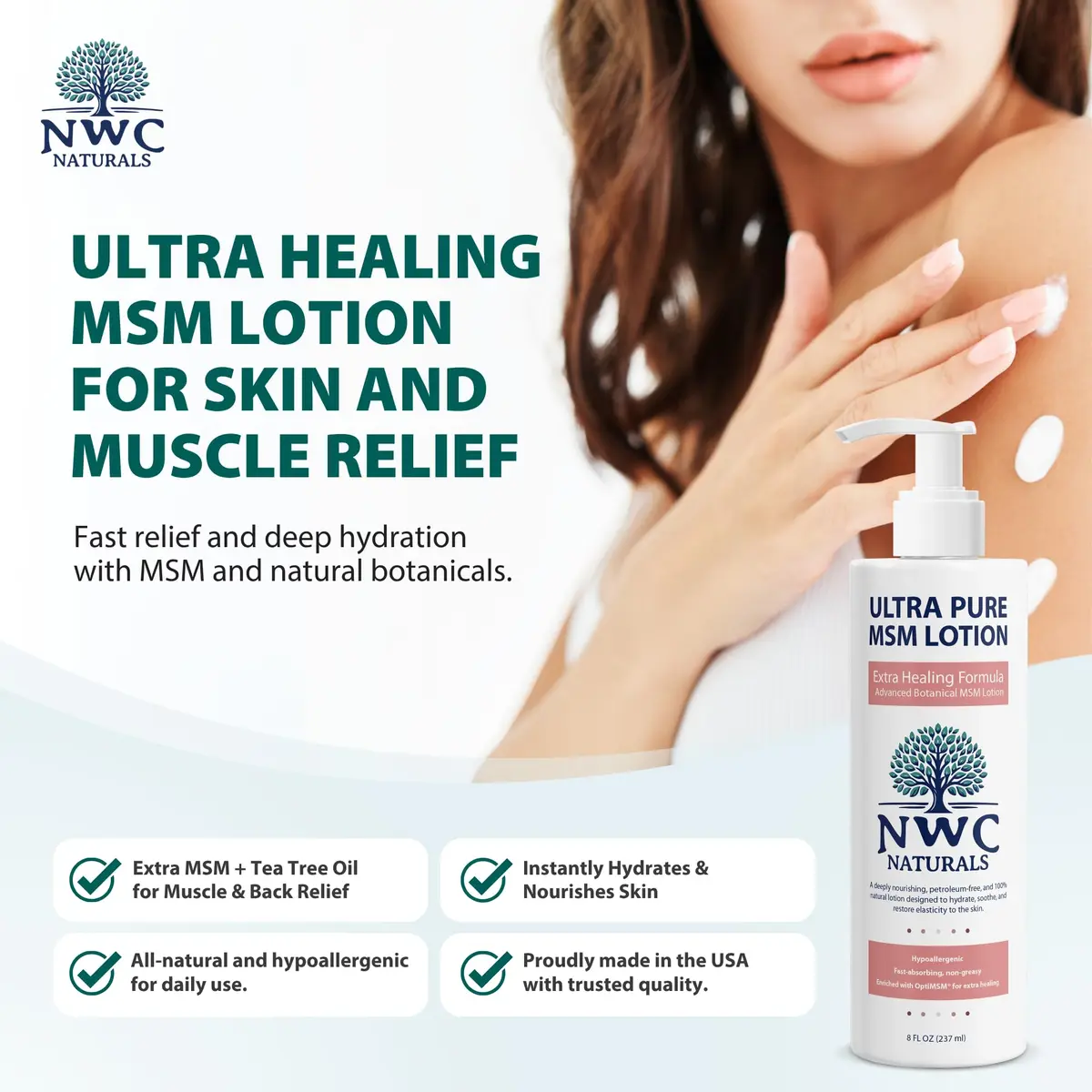 NWC Naturals MSM Body Lotion with Tea Tree Oil and Aloe Vera | Deep Moisturizer for All Skin Types (70-120 chars) - view 3