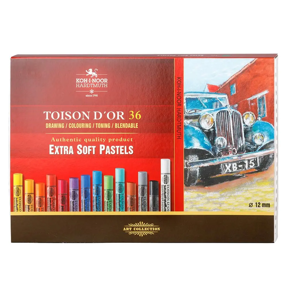 Koh-I-Noor Toison D'or 8555 Extra Soft Artist Pastels 36 Count (1.5 cm Diameter) | Professional Grade Drawing Media - main product image