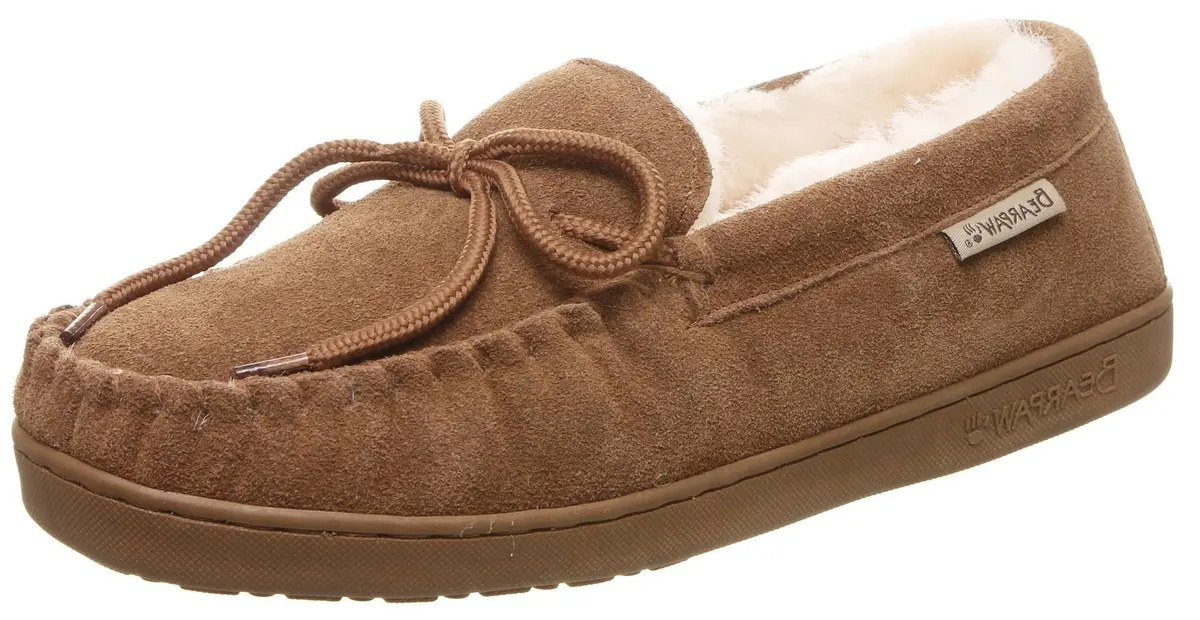 BEARPAW Moc II Slipper, Hickory, Size 9 | Classic moccasin for indoor comfort - main product image