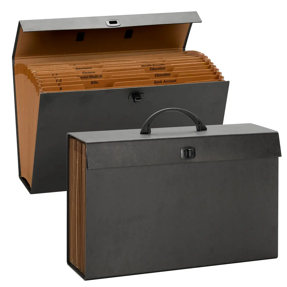 Smead A-Z and Subject Expanding File Box, 19 Pockets, Legal Size, Black | Heavy-Duty Board Exterior - view 4