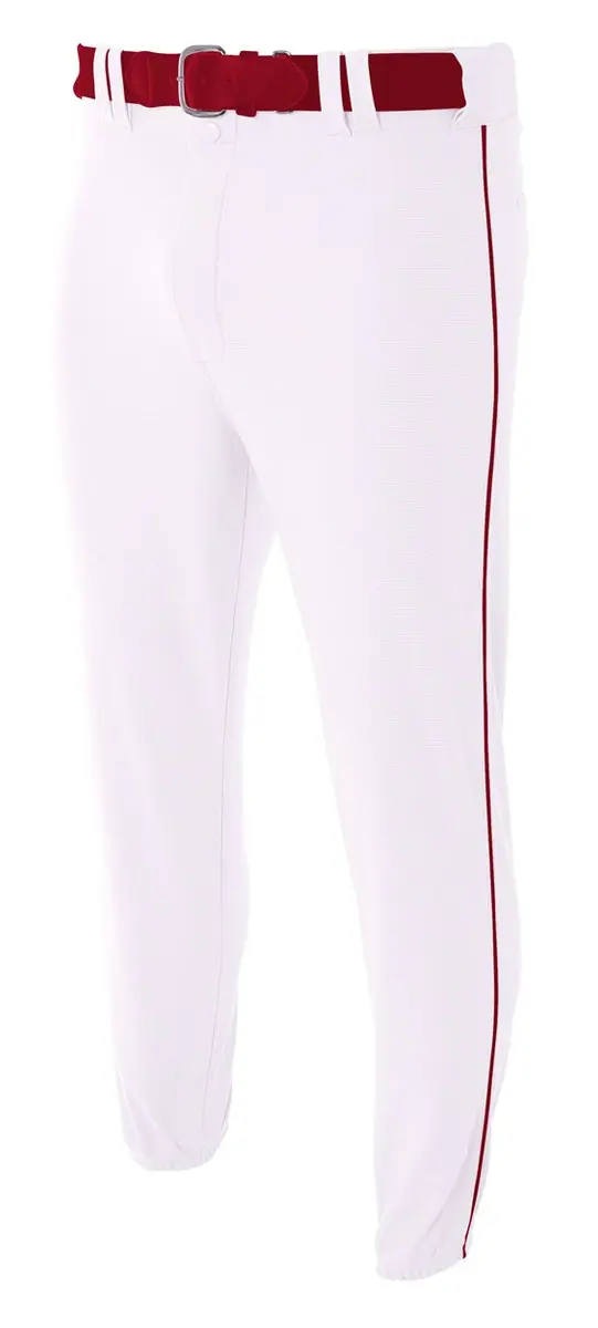 A4 Mens Pro-Style Elastic Bottom Baseball Pant XL White/Cardinal | Durable, Stretch Fit for Active Men - main product image