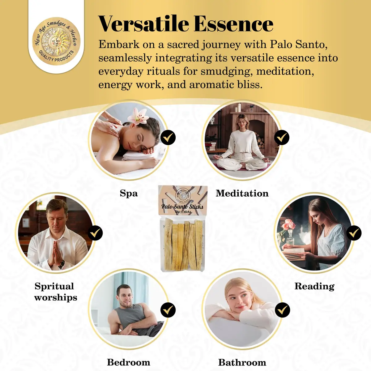 New Age Smudges & Herbs Sacred Palo Santo Wood Incense Sticks | 6 Premium Holy Wood for Cleansing & Meditation - view 5