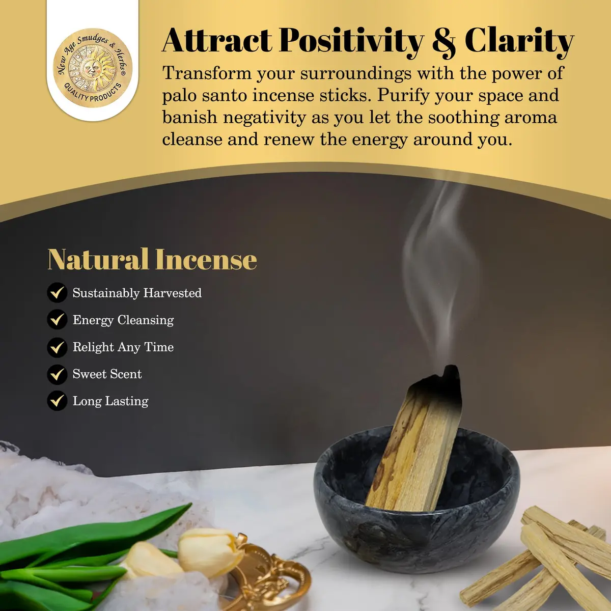 New Age Smudges & Herbs Sacred Palo Santo Wood Incense Sticks | 6 Premium Holy Wood for Cleansing & Meditation - view 6