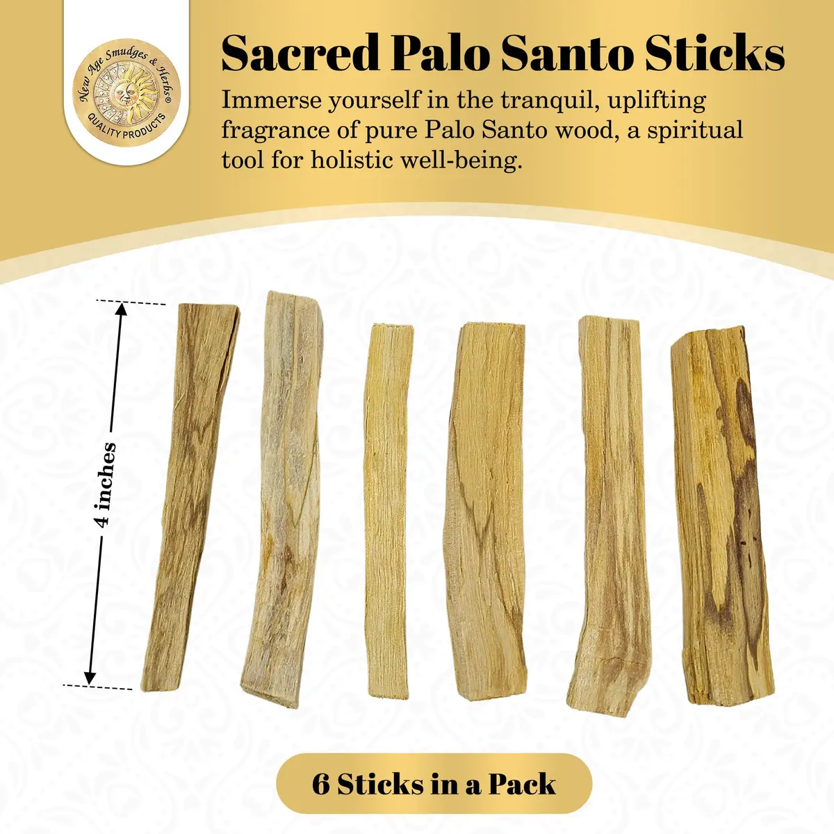 New Age Smudges & Herbs Sacred Palo Santo Wood Incense Sticks | 6 Premium Holy Wood for Cleansing & Meditation - view 2