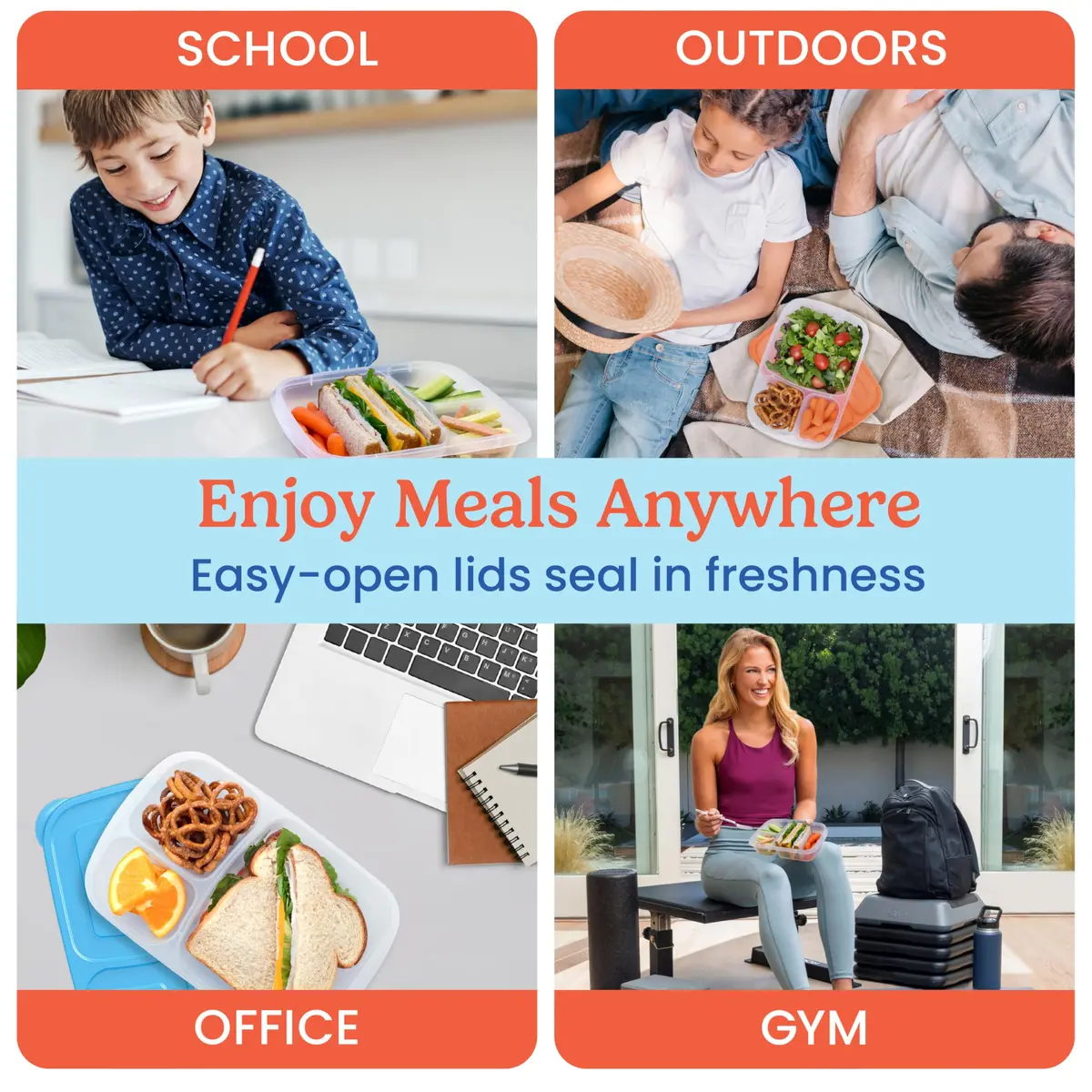 Bentgo Easyboxes - Stackable 3-Compartment Lunch Boxes 5 cups | Reusable BPA-Free Containers for Kids & Adults - view 6