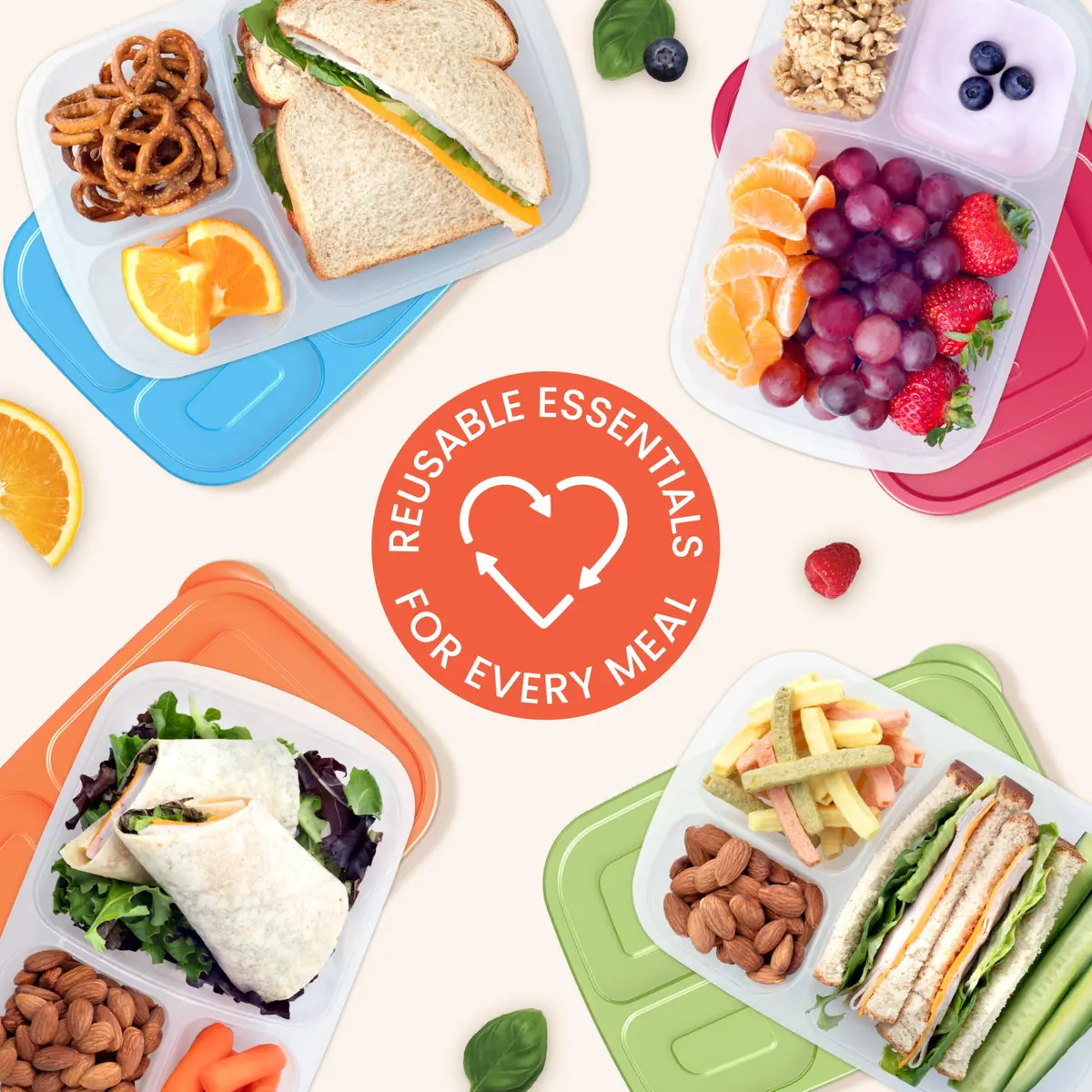 Bentgo Easyboxes - Stackable 3-Compartment Lunch Boxes 5 cups | Reusable BPA-Free Containers for Kids & Adults - view 7