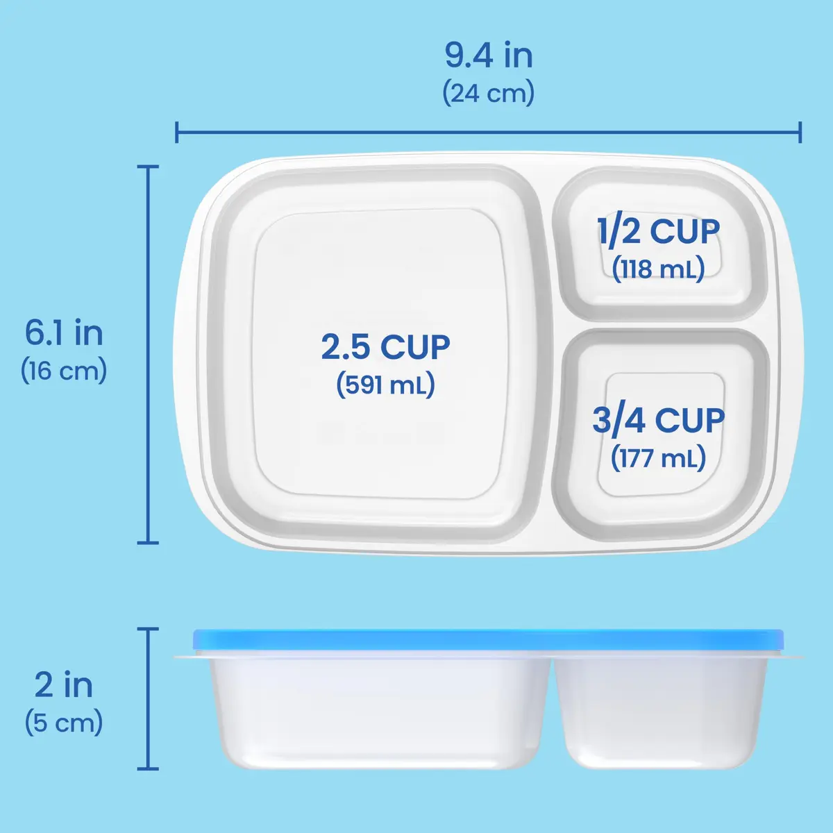 Bentgo Easyboxes - Stackable 3-Compartment Lunch Boxes 5 cups | Reusable BPA-Free Containers for Kids & Adults - view 8