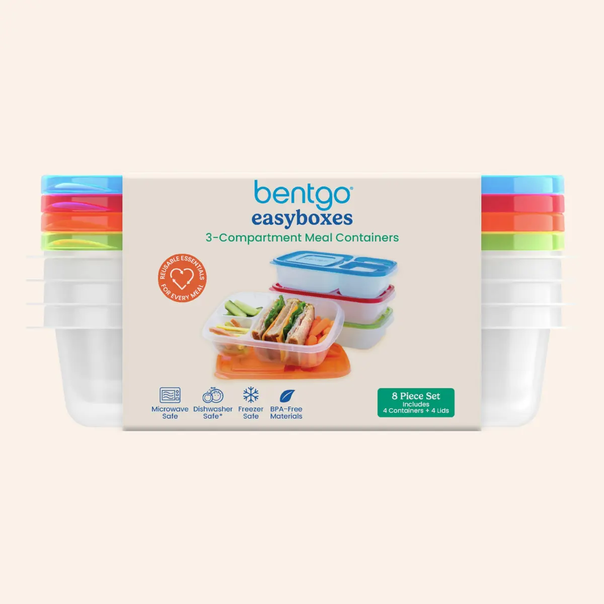 Bentgo Easyboxes - Stackable 3-Compartment Lunch Boxes 5 cups | Reusable BPA-Free Containers for Kids & Adults - view 9