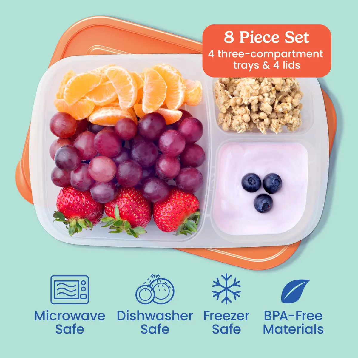 Bentgo Easyboxes - Stackable 3-Compartment Lunch Boxes 5 cups | Reusable BPA-Free Containers for Kids & Adults - view 3