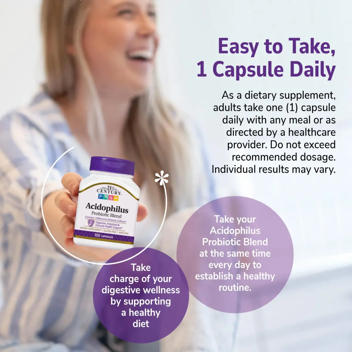21st Century Acidophilus Probiotic Supplement Capsules 100 Count | Supports Digestive Health & Immune System - view 5