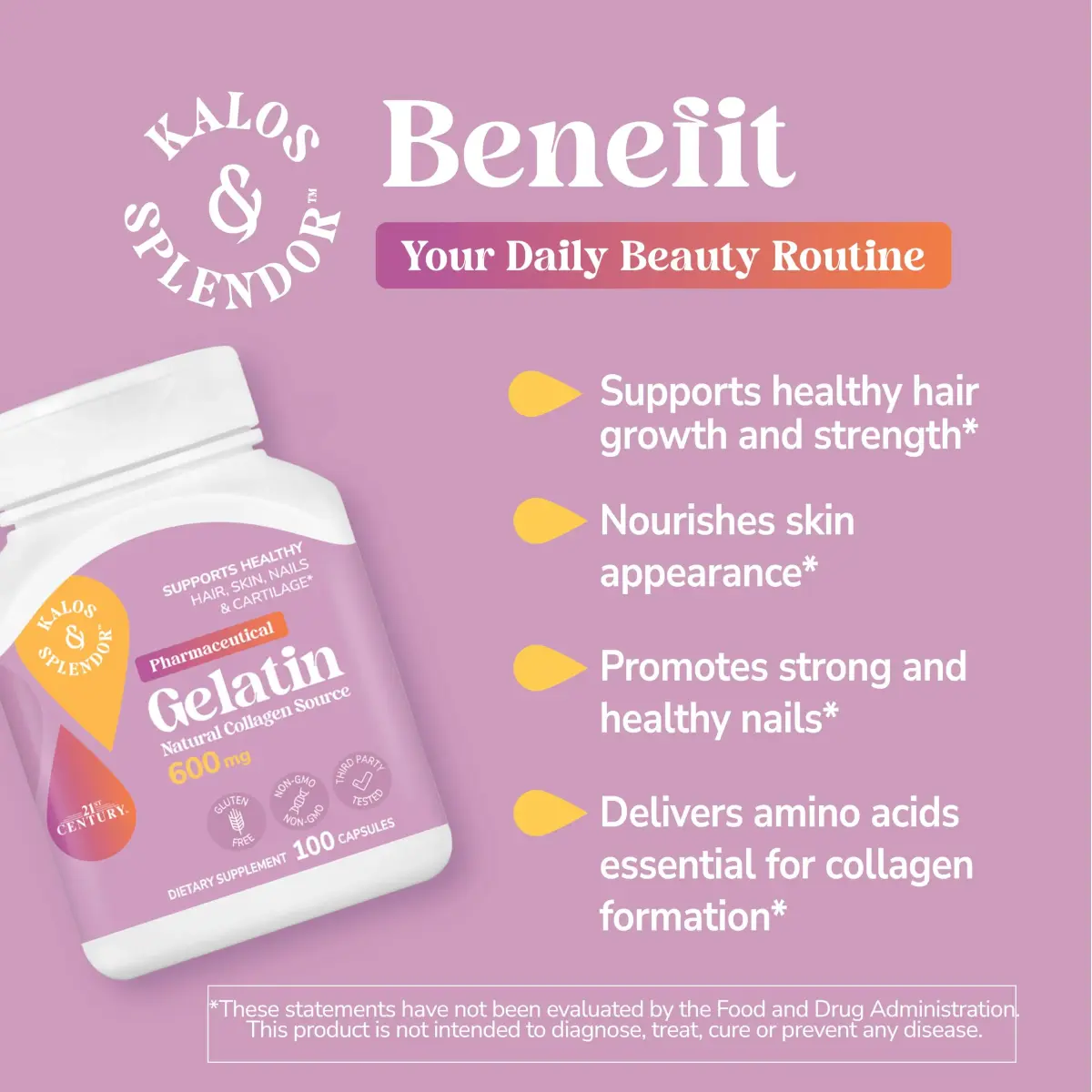 21st Century Gelatin 600mg Capsules 100 Count | Supports Hair, Skin, Nails & Cartilage - view 7
