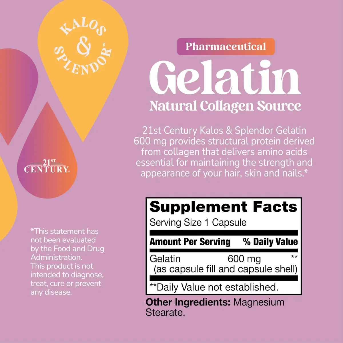 21st Century Gelatin 600mg Capsules 100 Count | Supports Hair, Skin, Nails & Cartilage - view 2