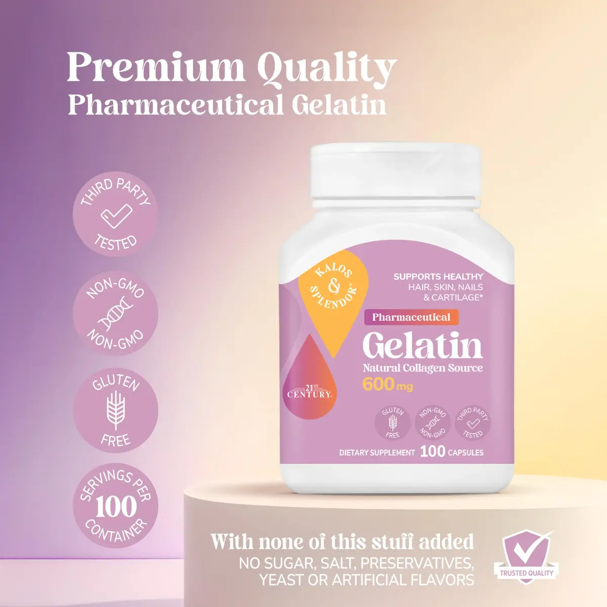 21st Century Gelatin 600mg Capsules 100 Count | Supports Hair, Skin, Nails & Cartilage - view 4