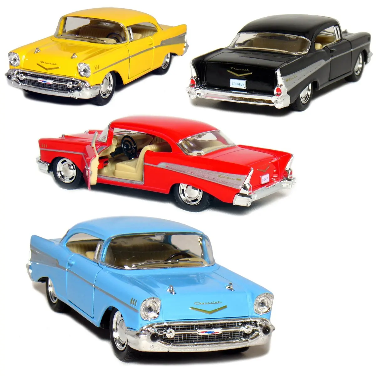 KiNSMART 1957 Chevy Bel Air Coupe 1:40 Scale 5" Die Cast Metal Classic Toy Car (4Set) | Authentic Miniature with Pull-Back Action - main product image