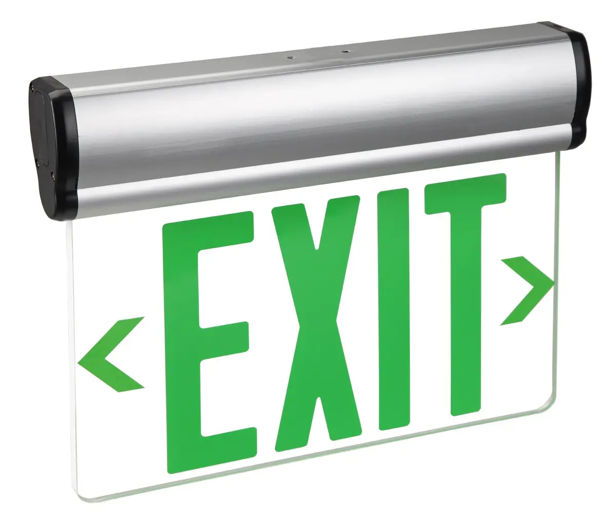 RP Lighting 13-Inch Green LED Exit Sign with Brushed Aluminum Housing | Damp Location UL Listed - main product image