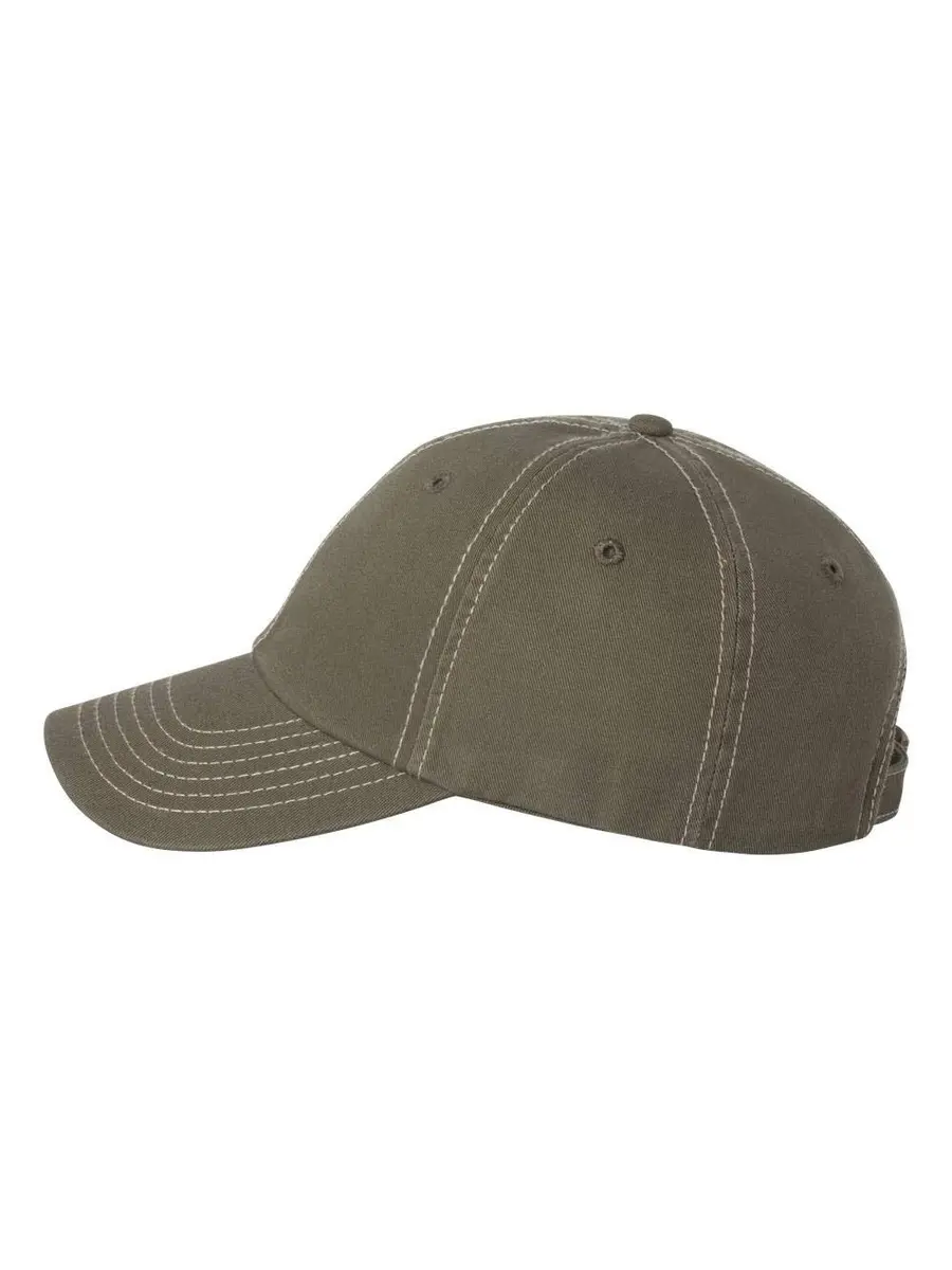 Valucap Adult Bio-Washed Classic Dad Hat - VC300A Adjustable Olive/Stone Stitch | Casual Low-Profile Cotton Cap - main product image