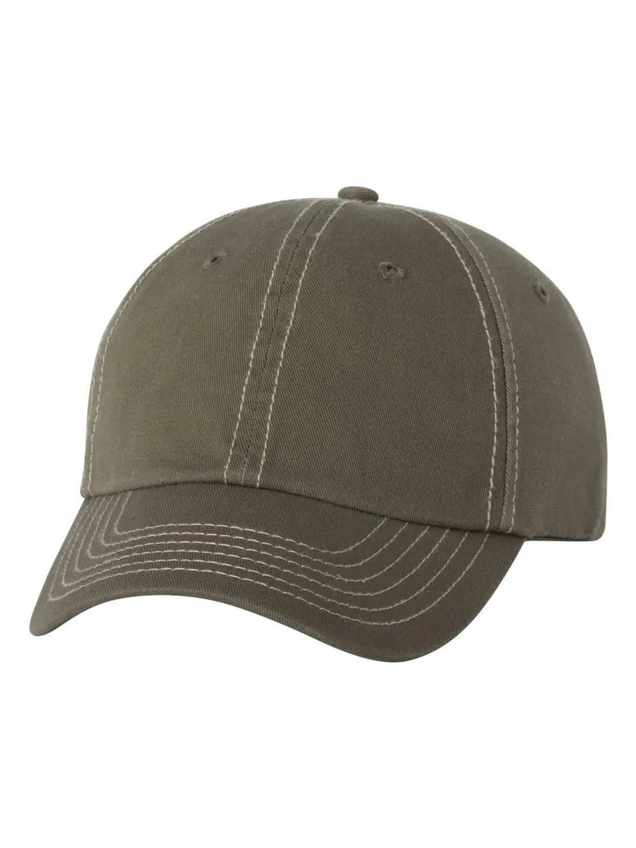 Valucap Adult Bio-Washed Classic Dad Hat - VC300A Adjustable Olive/Stone Stitch | Casual Low-Profile Cotton Cap - view 2
