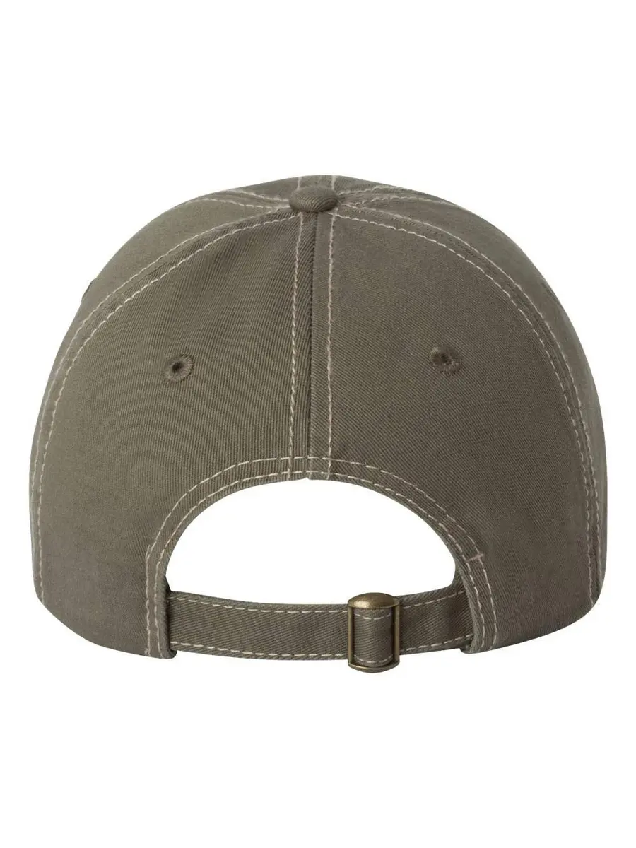 Valucap Adult Bio-Washed Classic Dad Hat - VC300A Adjustable Olive/Stone Stitch | Casual Low-Profile Cotton Cap - view 3