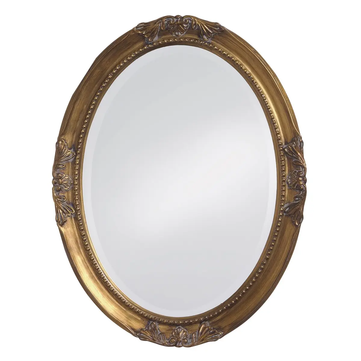Howard Elliott Collection Queen Ann Oval Antique Gold Leaf Wall Mirror | Beveled, Vintage Style, 25 x 33 Inch - main product image