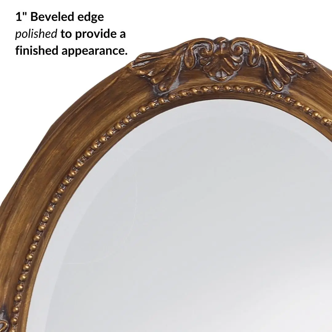 Howard Elliott Collection Queen Ann Oval Antique Gold Leaf Wall Mirror | Beveled, Vintage Style, 25 x 33 Inch - view 2
