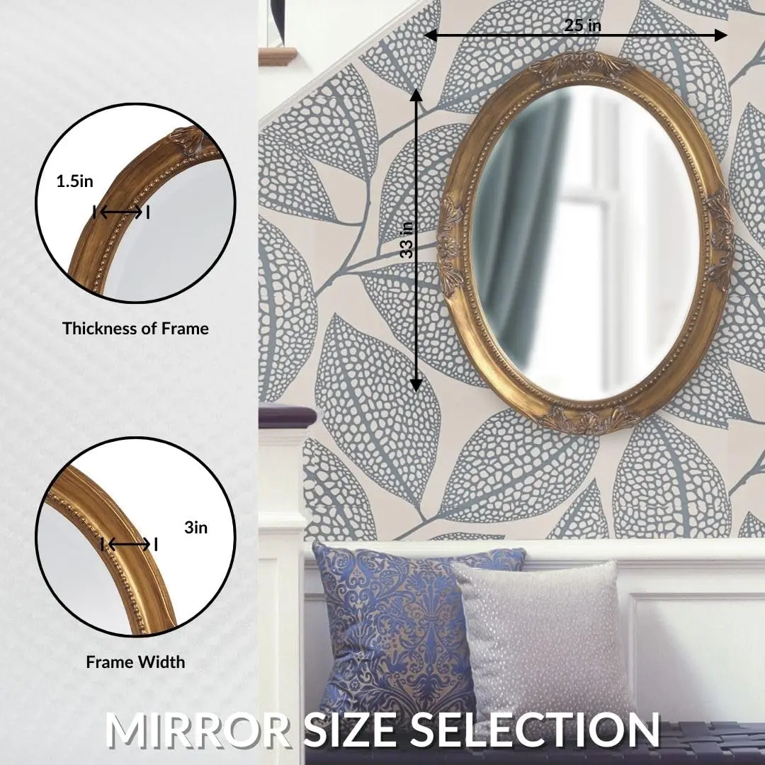 Howard Elliott Collection Queen Ann Oval Antique Gold Leaf Wall Mirror | Beveled, Vintage Style, 25 x 33 Inch - view 3