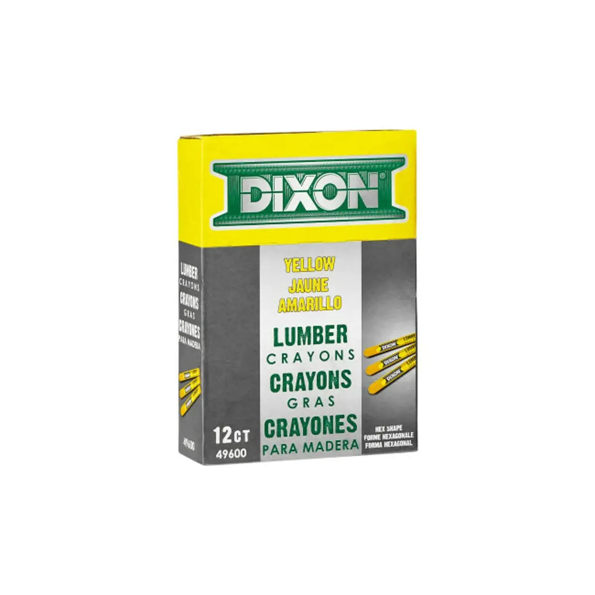 DIXON Industrial Lumber Marking Crayons, Yellow, 12-Pack (4.5" x 1/2") | Fade-Proof & Waterproof for Construction - main product image