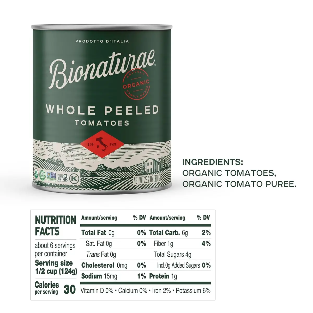 bionaturae Organic Whole Peeled Tomatoes 28.2 Oz | Authentic Italian Organic, Non-GMO, No Added Salt & Sugar - view 2