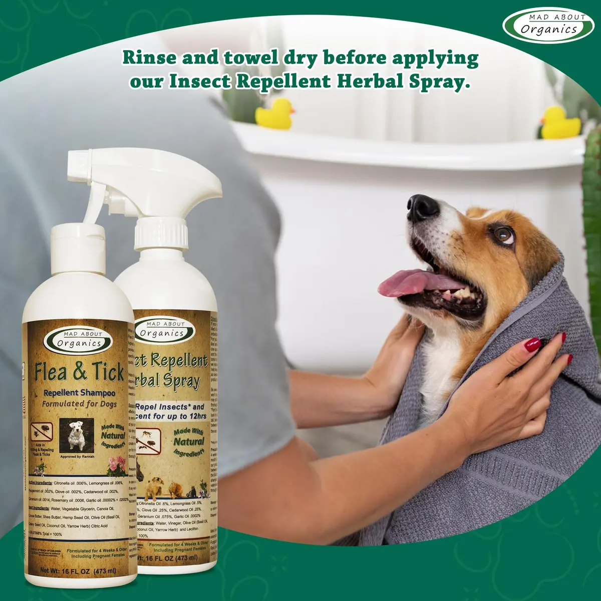 Mad About Organics Flea & Tick Protection Shampoo for Dogs – Gentle, pH Balanced, 16 FL OZ | Natural Shea & Cocoa Butter - view 2