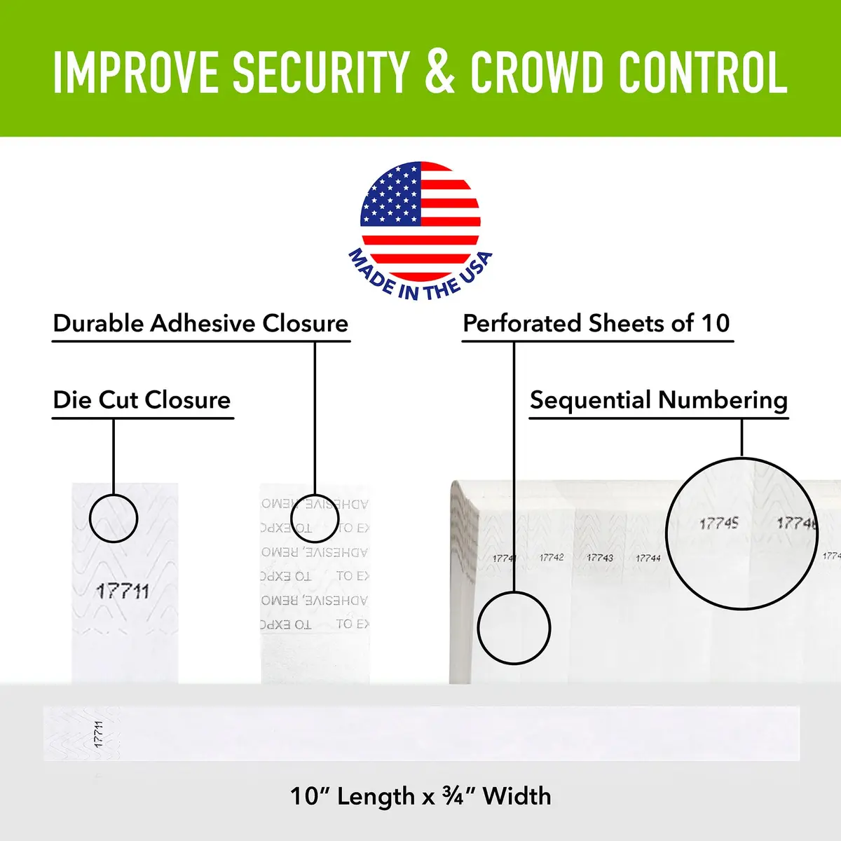 Wristco 100 White Tyvek Wristbands for Events | Tamper-Proof, Water-Resistant, USA Made - view 2
